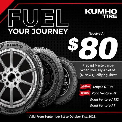 Get $80 back on qualifying purchase of 4 Kumho tires
